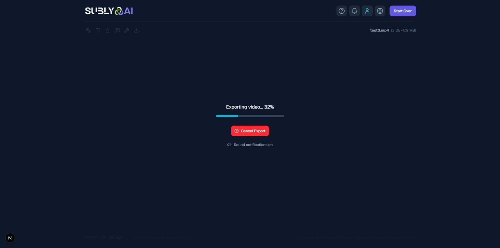Export progress loader with progress bar and percentage