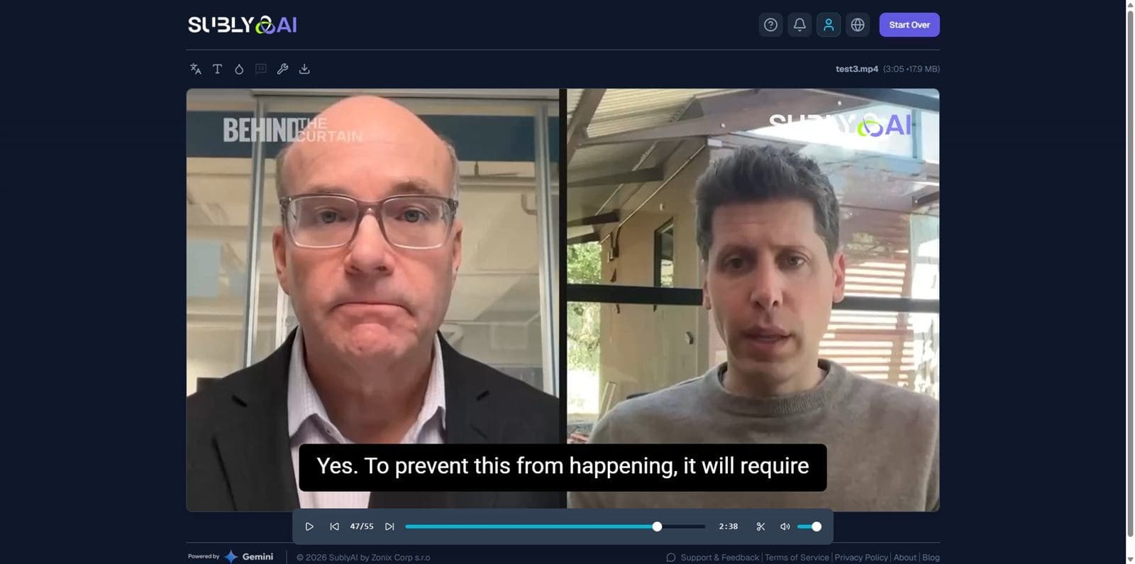 Video with original burned-in subtitles, before enabling static background
