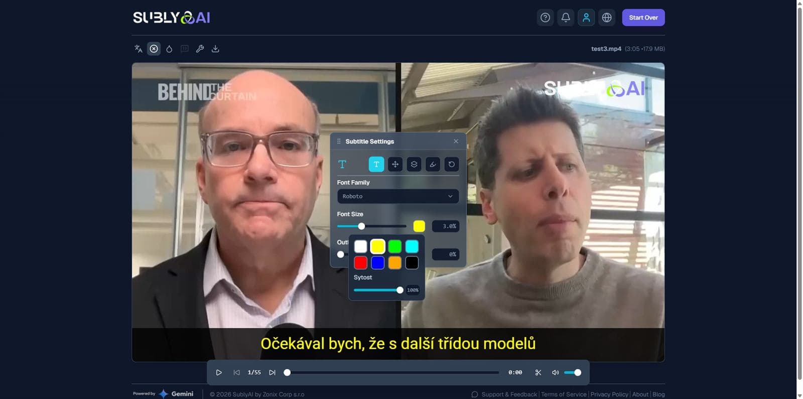 Style panel, Text tab: font, color, size and outline settings
